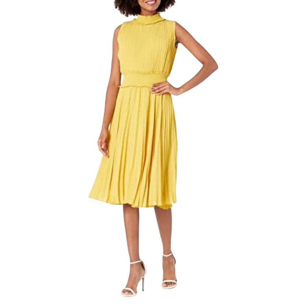 Nanette Nanette Lepore Lime Matcha Pleated Midi Dress Smocked High Neck NWT 8‎